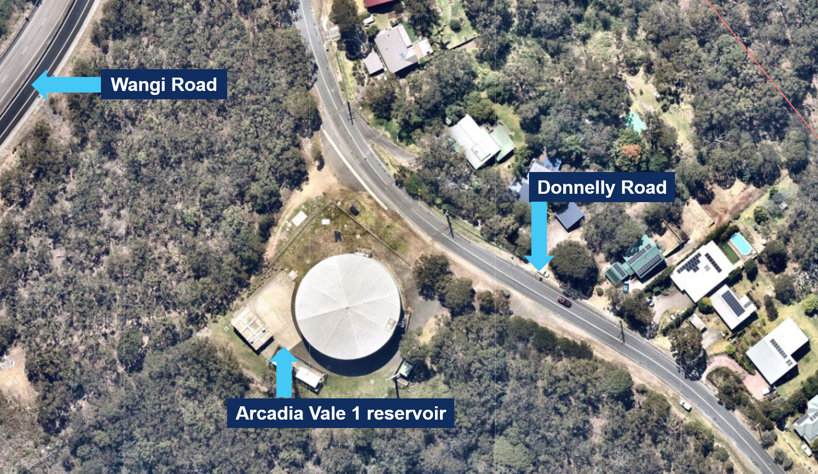 Arcadia Vale 1 reservoir is located on Donnelly Road in Arcadia Vale
