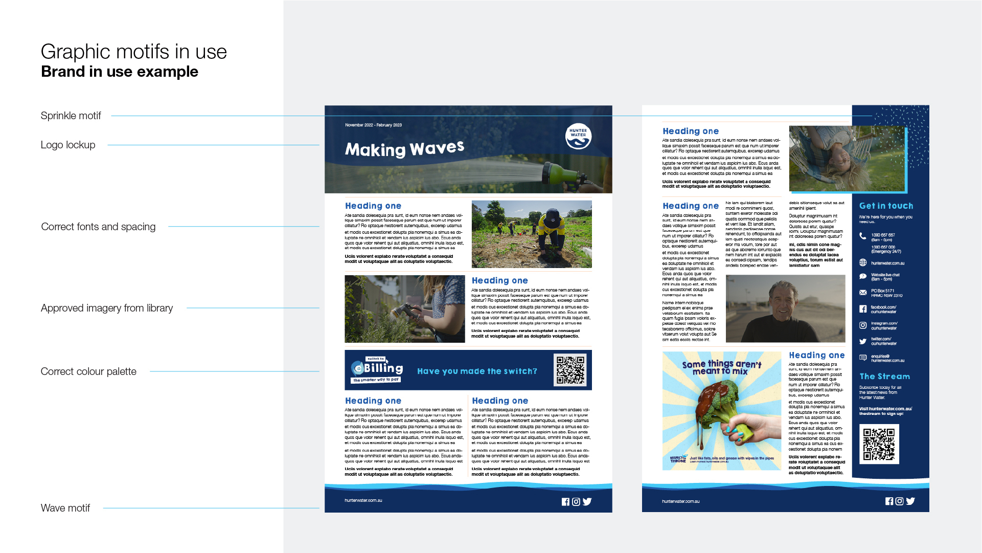 Graphics brand in use example (Making Waves newsletter)