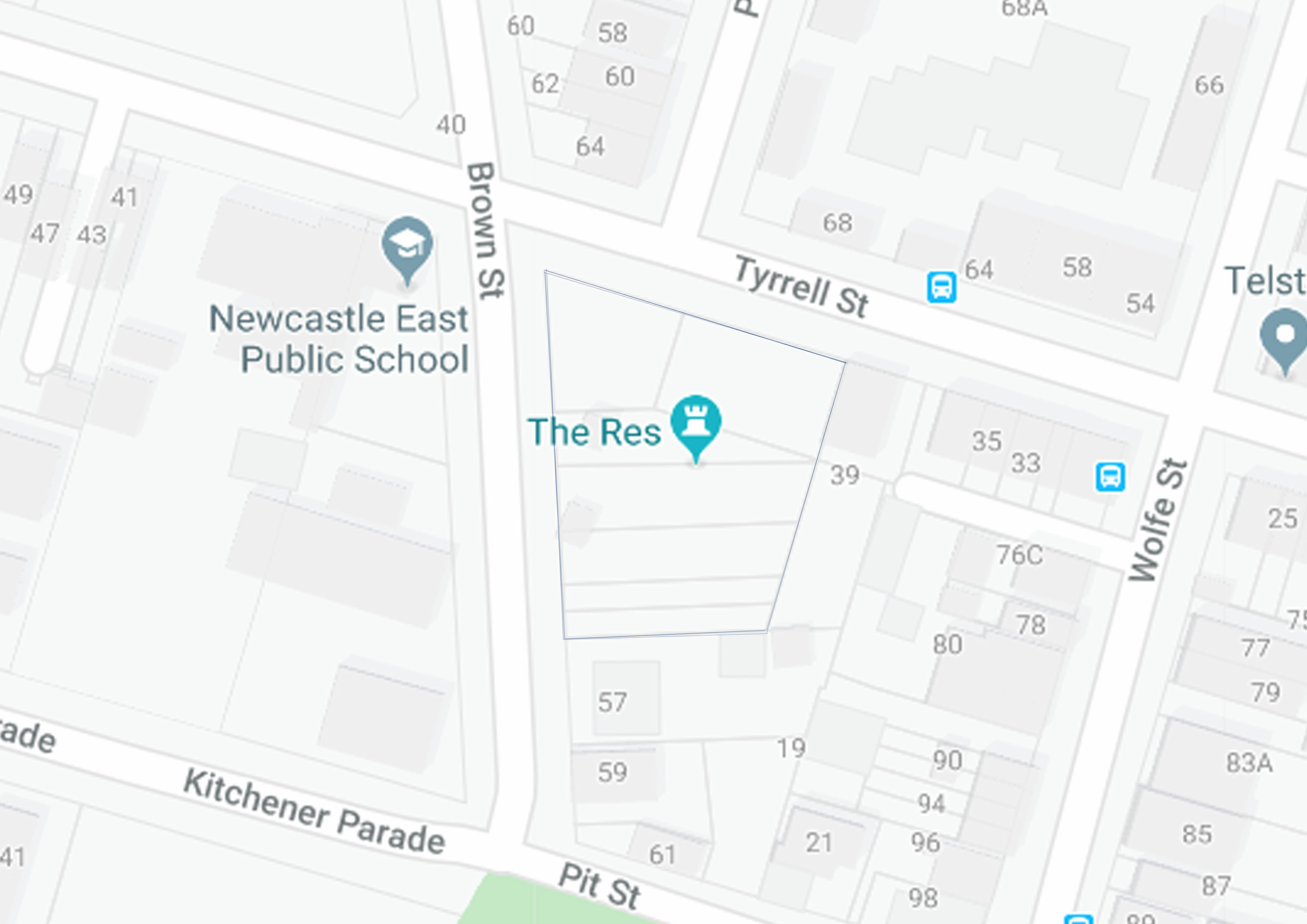 A map of the location of The Res in Newcastle