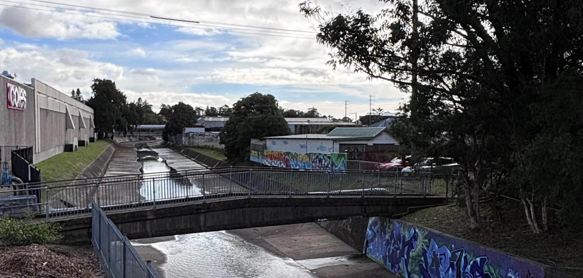 Wallsend stormwater channel from Cowper Street bridge