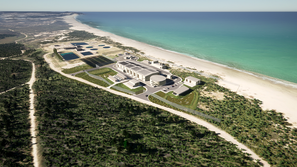 Image of a desalination plant along a coastline