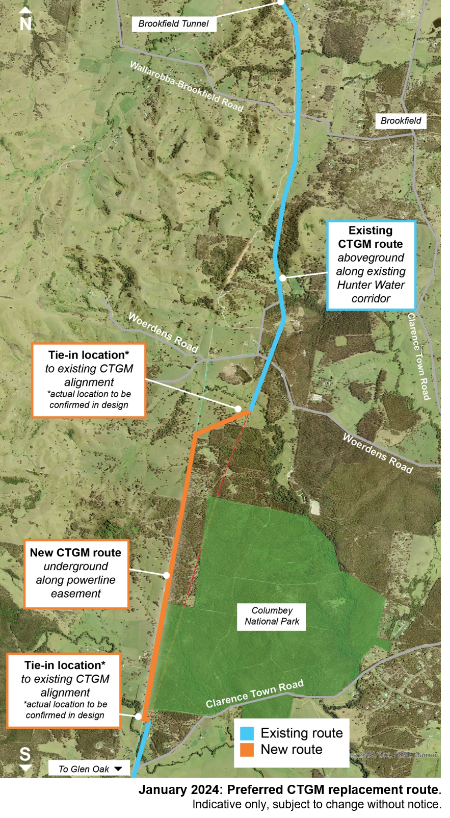 Map of indicative CTGM replacement preferred route option January 2024