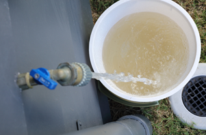 a tap with dirty water running into a bucket