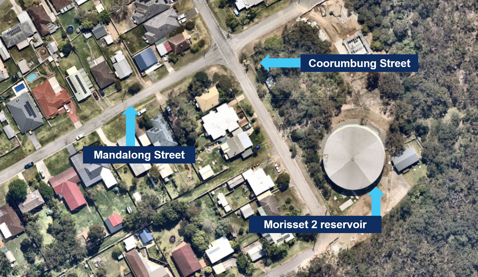 Morisset 2 reservoir is located on the corner of Coorumbung Street and Mandalong Street in Morisset