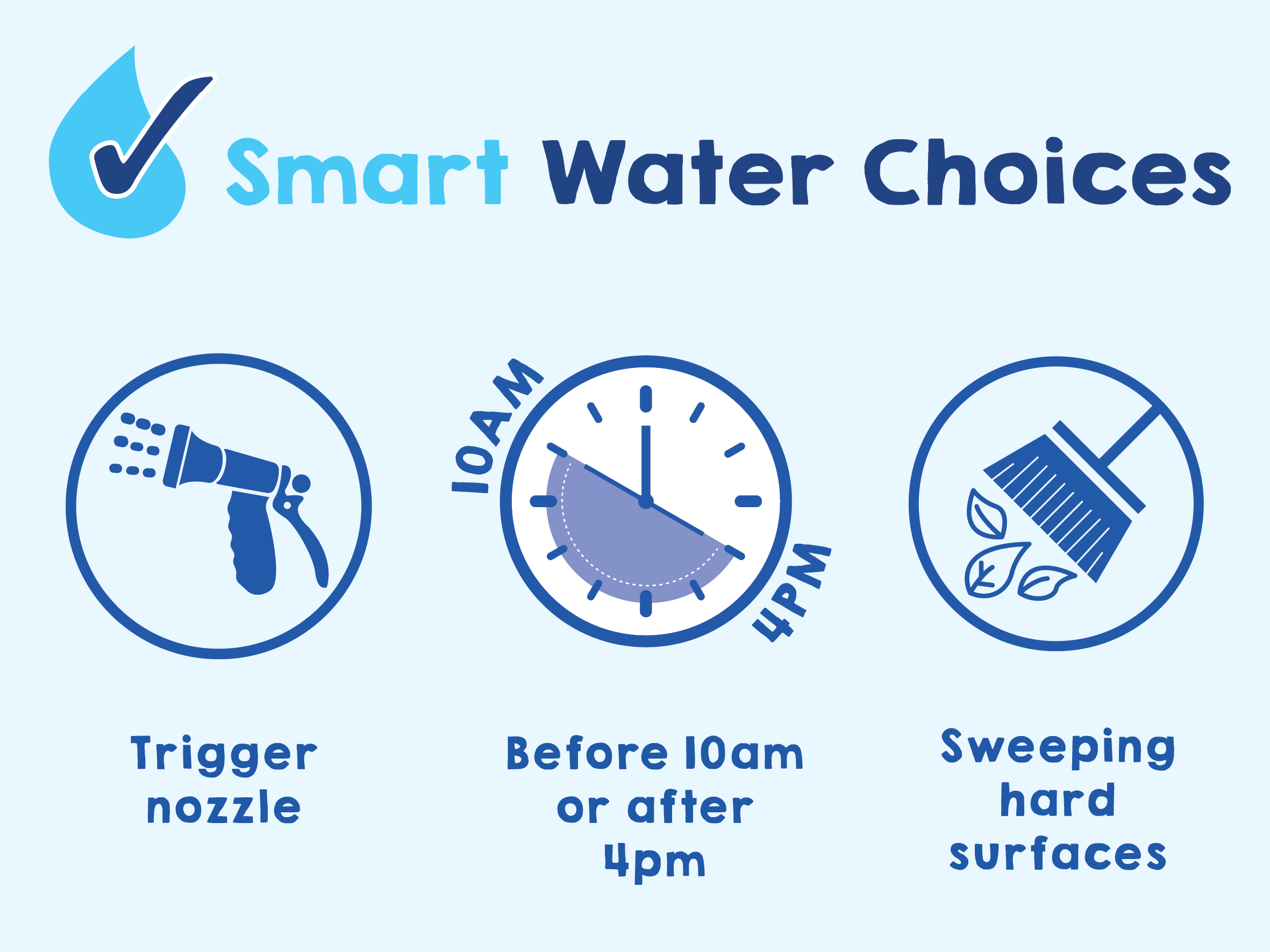 Use a trigger nozzle, water before 10am or after 4pm, sweep hard surfaces