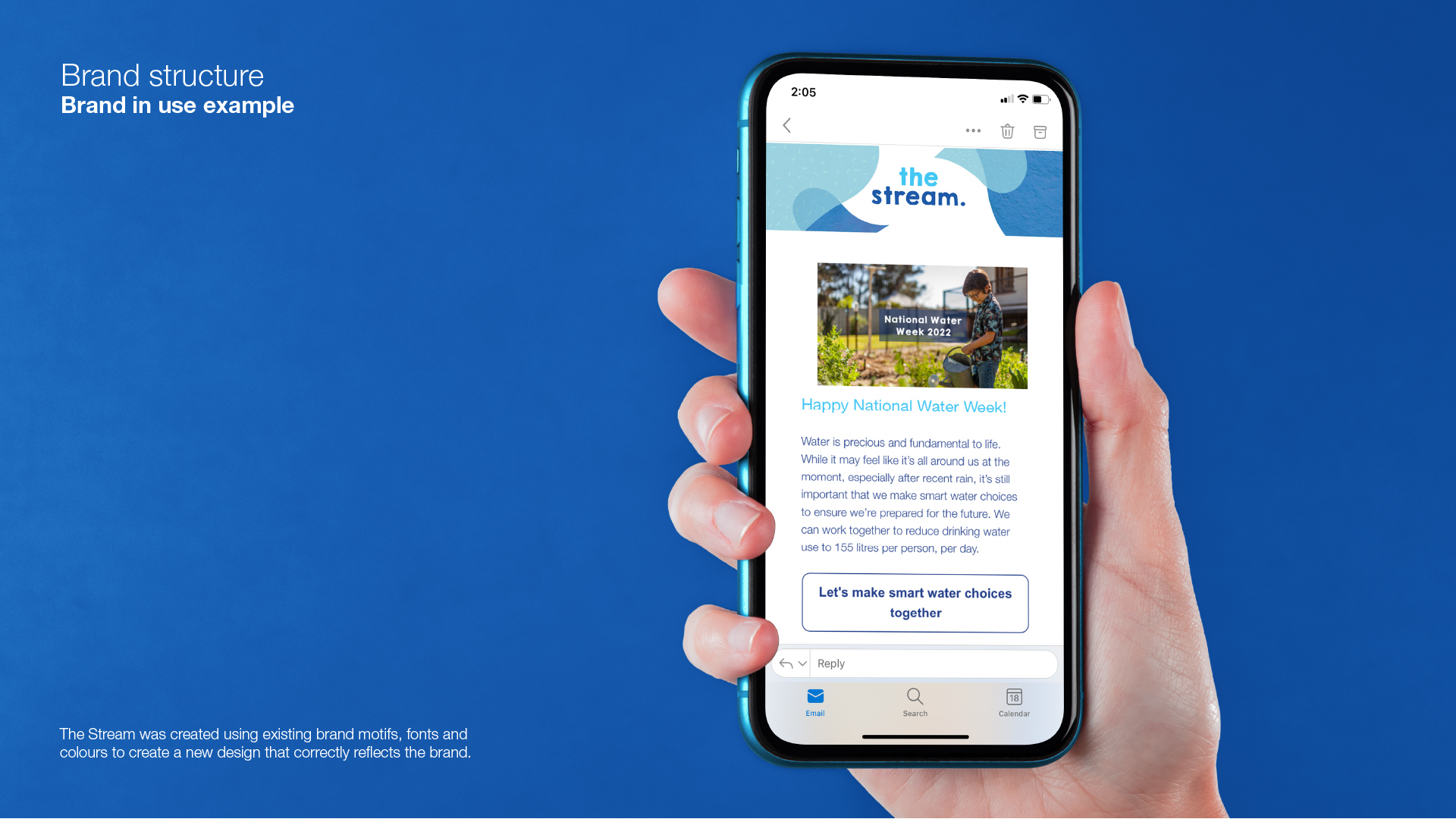 Brand structure in use (The Stream newsletter)