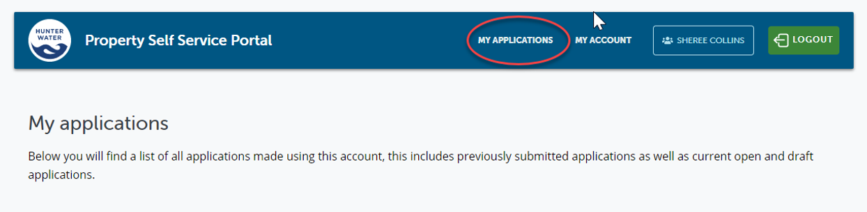 My applications screen